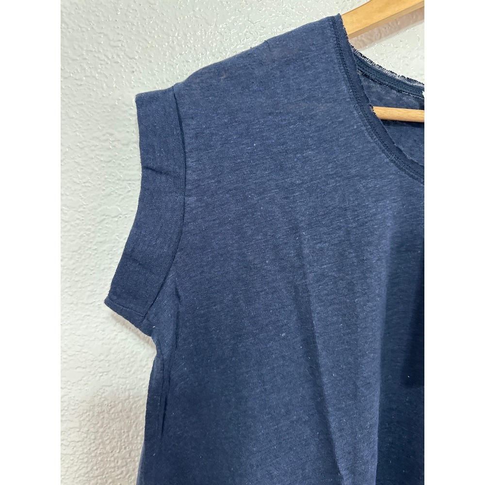 Tulip B  Womens Navy Blue Linen Blend High-Low Pleated Back Top S - Picture 2 of 11